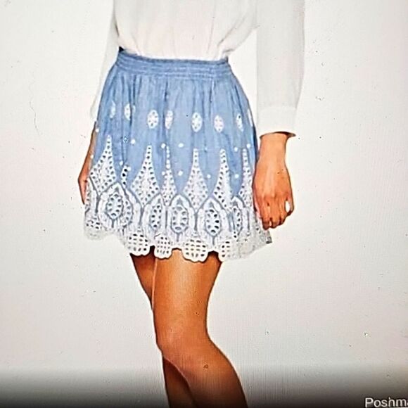 Joie wanita scalloped chambray eyelet skirt xs - Picture 1 of 4
